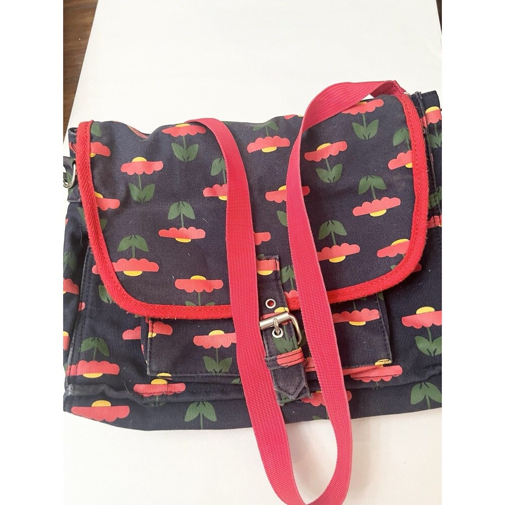 Hanna Andersson Floral Messenger Backpack Book Bag Blue Red Adj Strap School